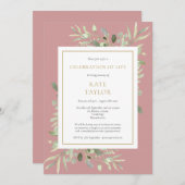 ほこりっぽいバラ緑のお祝いの人生の葬儀 招待状 (正面/裏面)