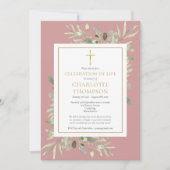 ほこりっぽいバラ緑のお祝いの人生の葬儀 招待状 (正面)