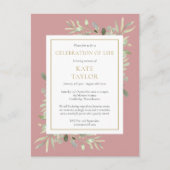 ほこりっぽいバラ緑のお祝いの人生の葬儀 案内ポストカード (正面)