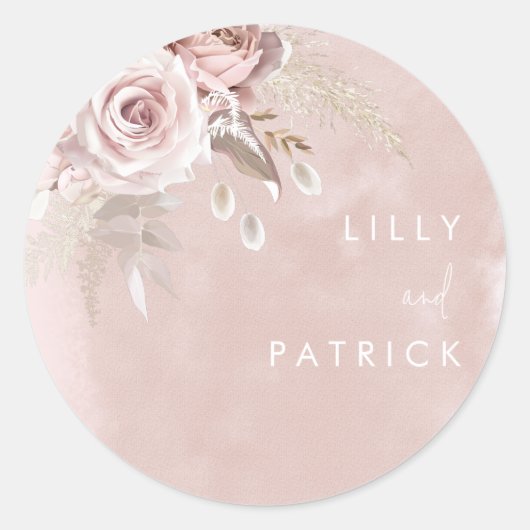 ほこりっぽいバラ花ウォーターカラー赤面結婚ズエンゲージ ラウンドシール (正面)
