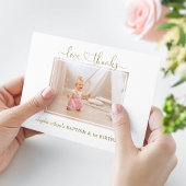 ほこりっぽいバラ花ガール写真1st誕生日バプテスマ サンキューカード