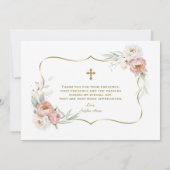 ほこりっぽいバラ花ガール写真1st誕生日バプテスマ サンキューカード (裏面)