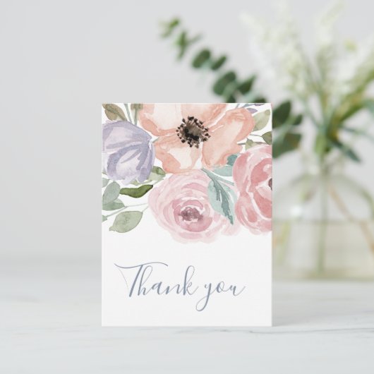 ほこりっぽいバラ花模様ありがとう ポストカード (スタンド正面)