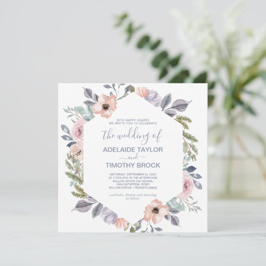 ほこりっぽいバラ花模様ズスクエア結婚ズ・オブ 招待状 (スタンド正面)