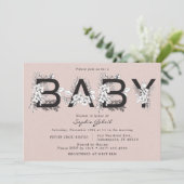 ほこりっぽいバラ花模様ブーケベビーシャワー 招待状 (スタンド正面)