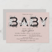 ほこりっぽいバラ花模様ブーケベビーシャワー 招待状 (正面/裏面)