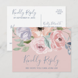 ほこりっぽいバラ花模様メニュー選択RSVPポストカード インビテーションポストカード