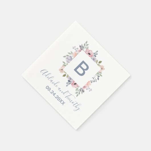 ほこりっぽいバラ花模様モノグラム結婚ズ スタンダードカクテルナプキン (角)