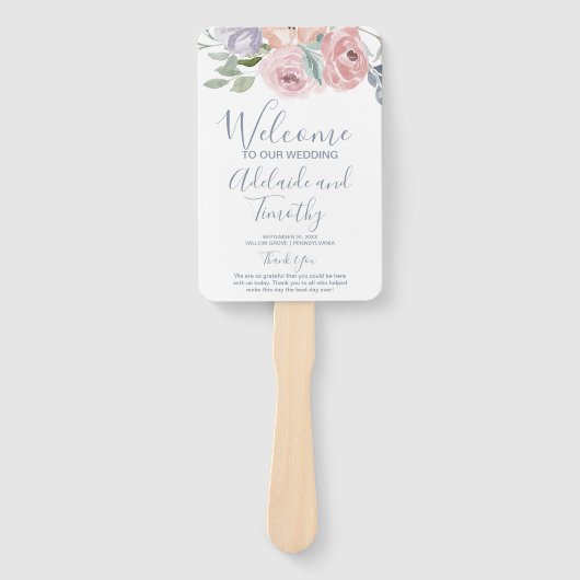 ほこりっぽいバラ花模様結婚式 プログラム ハンドファン (正面)