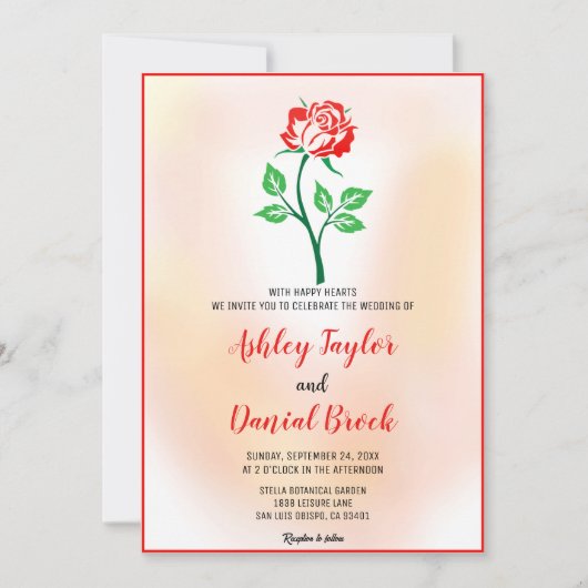 ほこりっぽいバラ赤い花赤面ピンク結婚フローラのイン 招待状 (正面)