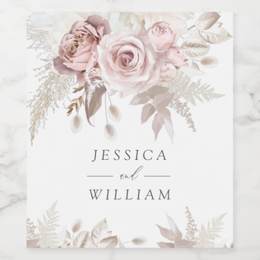 ほこりっぽいバラ赤面アイボリーフローラウェディングレセプション ワインラベル (シングルラベル)