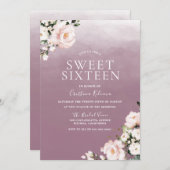 ほこりっぽいバラ赤面ピンクフラワーズスウィート16パーティー 招待状 (正面/裏面)
