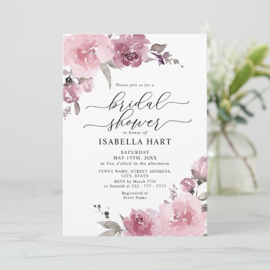 ほこりっぽいバラ赤面ピンクフラワーズボホブライダルシャワー 招待状 (スタンド正面)