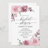 ほこりっぽいバラ赤面ピンクフラワーズボホブライダルシャワー 招待状 (正面/裏面)