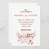 ほこりっぽいバラ赤面ピンクフローラ結婚式招待状 招待状 (正面/裏面)