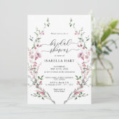 ほこりっぽいバラ赤面ピンクワイルドフラワーブライダルシャワー 招待状 (スタンド正面)