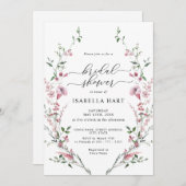 ほこりっぽいバラ赤面ピンクワイルドフラワーブライダルシャワー 招待状 (正面/裏面)
