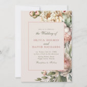 ほこりっぽいバラ赤面ピンク牡丹結婚式招待状 招待状 (正面)