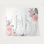 ほこりっぽいバラ赤面ピンク結婚フローラの支柱 タペストリー (正面(横))