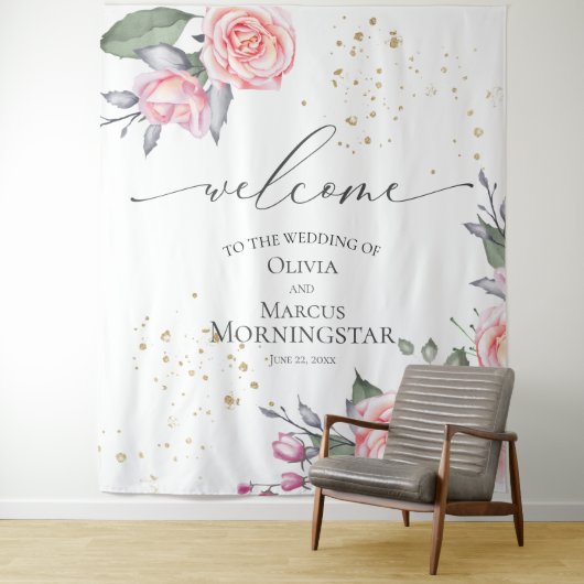 ほこりっぽいバラ赤面ピンク結婚フローラの支柱 タペストリー (インサイチュ)