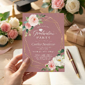 ほこりっぽいバラ赤面フローラ金ゴールド幾何学的卒業 招待状