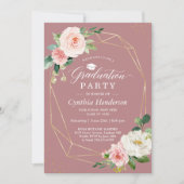 ほこりっぽいバラ赤面フローラ金ゴールド幾何学的卒業 招待状 (正面)