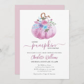 ほこりっぽいバラ赤面マウヴリトルカボキンベイビーシャワー 招待状 (正面/裏面)