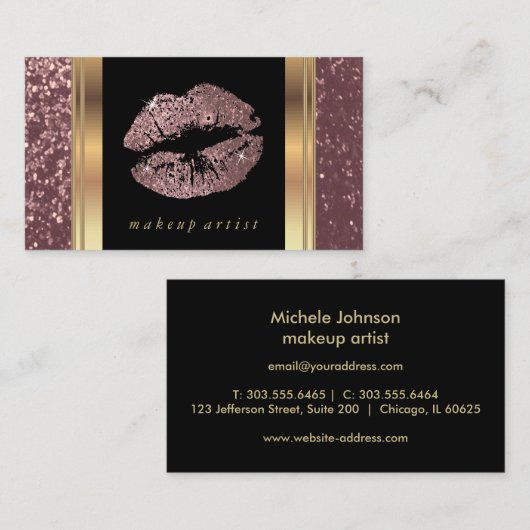 ほこりっぽいバラ金ゴールドグリッター唇とエレガント金ゴールド 名刺