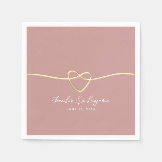 ほこりっぽいバラ金ゴールドハートミニマル結婚リスト スタンダードカクテルナプキン (正面)