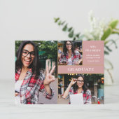 ほこりっぽいバラ金ゴールド卒業生3写真卒業 案内状 (スタンド正面)