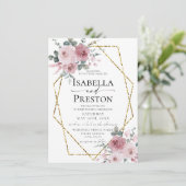 ほこりっぽいバラ金ゴールド水カラー赤面結婚フローラ 招待状 (スタンド正面)