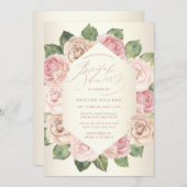 ほこりっぽいバラ金ゴールド水彩フローラブライダルシャワー 招待状 (正面/裏面)