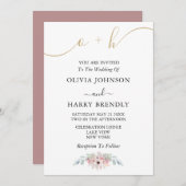 ほこりっぽいバラ金ゴールド素朴ユーカリ結婚式の招待 招待状 (正面/裏面)