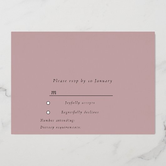 ほこりっぽいバラ金ゴールド結婚ピンクのブライダルシャワーRSVP 箔招待状 (裏面)