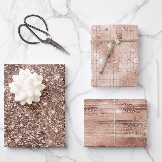 ほこりっぽいバラ金ゴールド赤面グリッタースパークルグラム ラッピングペーパーシート (正面)