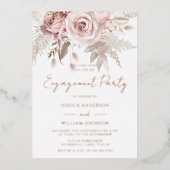 ほこりっぽいバラ金ゴールド赤面フローラ婚約パーティ 箔招待状 (正面)