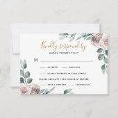 ほこりっぽいバラ2食事チョイス緑のフローラ結婚ズ 出欠カード (正面)