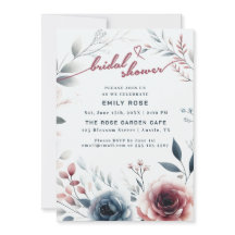 ほこりっぽいバラ&アイボリーブライダルシャワー招待状