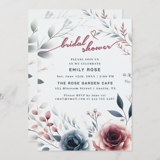 ほこりっぽいバラ&アイボリーブライダルシャワー招待状 サンキューカード (正面/裏面)