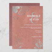 ほこりっぽいバラ |シルバーフローラ結婚式招待状 招待状 (正面/裏面)