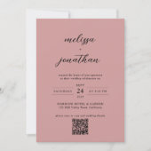 ほこりっぽいバラ&ブラックスクリプトフォトQRコード結婚ズ 招待状 (正面)