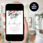 ほこりっぽいバラ&ブルー花模様3枚の写真QRコード結婚ズ 招待状