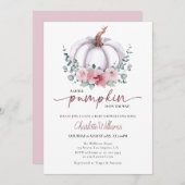 ほこりっぽいバラ&ホワイトカボチャ小さな赤ちゃんシャワー 招待状 (正面/裏面)