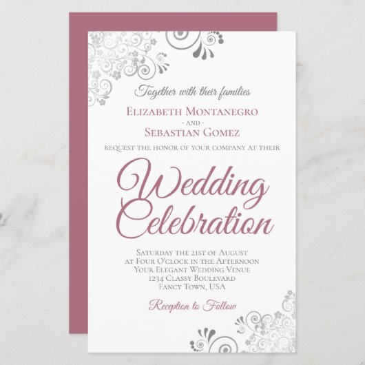 ほこりっぽいバラ&ホワイトバジェット結婚式が大きく招待 (正面/裏面)