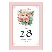 ほこりっぽいバラ、ミントグリーン、赤面フローラ結婚ズ テーブルナンバー (裏面)