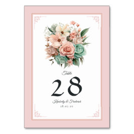 ほこりっぽいバラ、ミントグリーン、赤面フローラ結婚ズ テーブルナンバー