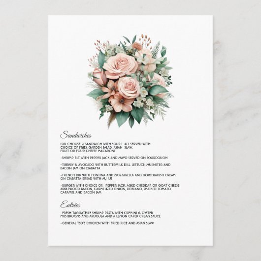 ほこりっぽいバラ、ミントグリーン、赤面フローラ結婚ズ メニュー (裏面)