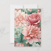 ほこりっぽいバラ、ミントグリーン、赤面フローラ結婚ズ 出欠カード (裏面)