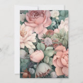 ほこりっぽいバラ、ミントグリーン、赤面フローラ結婚ズ 招待状 (裏面)