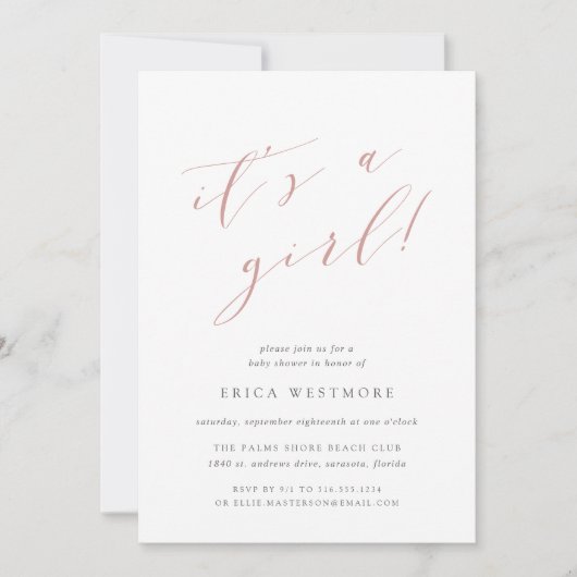 ほこりっぽいバラ「女の子だ」全てを一つの赤ちゃんシャワーで 招待状 (正面)